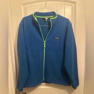 Lands End Men's Grid Fleece Full Zip Jacket 100% Polyester Blue Size Large